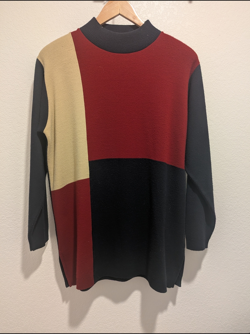 Vintage Karen Lessly Colorblock Knit Mock Neck Sweater